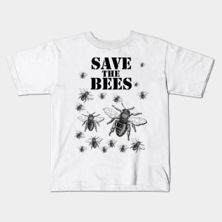 Hand drawn Bee with 3D effect for light background colors with Save the bees quote Kids T-Shirt